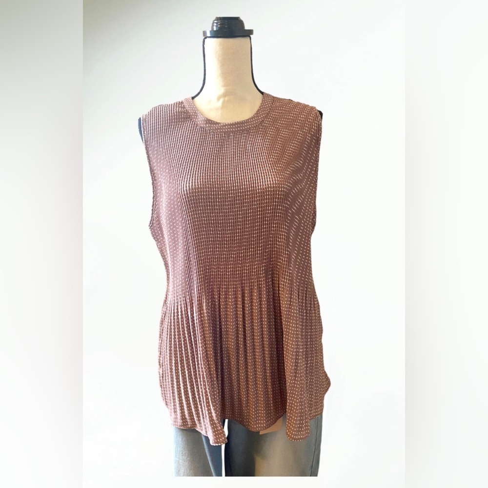 Adrianna Papell Accordion Pleated Sleeveless Peplum Blouse Blush Keyhole  XL NWT